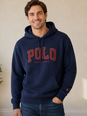 Polo Ralph Lauren Hoodie Navy Mens Large Spellout Logo Sweatshirt NWT MSRP $168